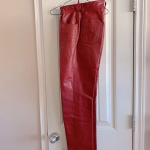 Danier red leather, high-waisted pants